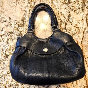 Cole Haan Purse, Turnlock Black Pebbled Leather Satchel Handbag, Gently Used